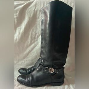 Coach Mulan Black Leather Pull On Calf Knee High Riding Biker Boots Ladies 7.5B